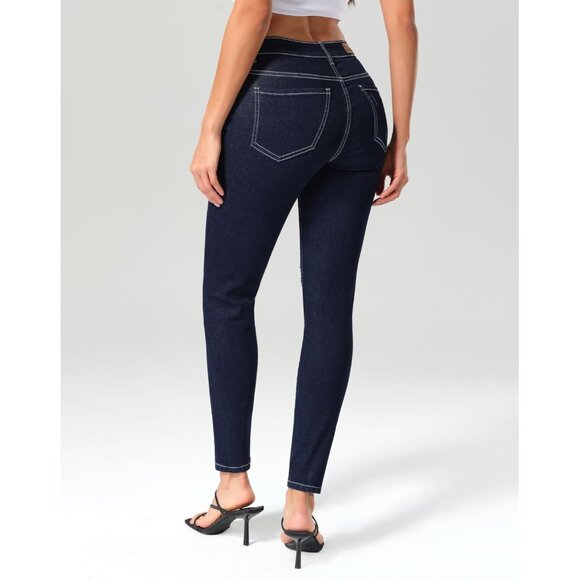 Women's Ripped Skinny Jeans Mid Rise Destroyed Stretchy Casual Pants - Picture 3 of 8